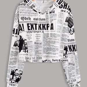 **NEW NEVER WORN BEFORE Newspaper Print Drawstring Hoodie